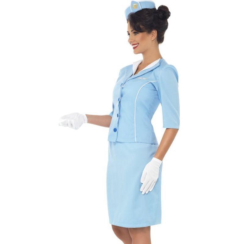 Air Hostess Costume Adult Blue Skirt Jacket Hat Gloves Suit