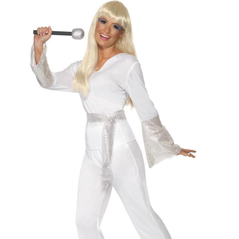 70s Disco Lady Costume - UK Dress 8-10 Womens White/Silver
