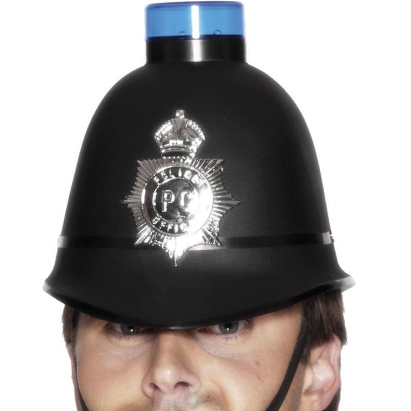 Police Helmet with Flashing Siren Light - One Size