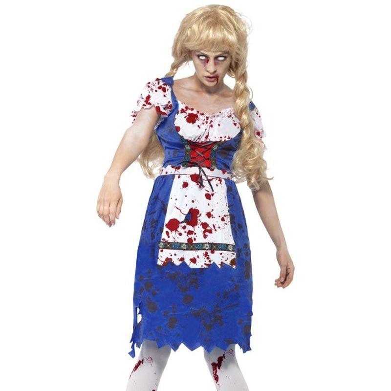 Zombie Bavarian Female Costume - UK Dress 8-10 Womens Blue/White/Red