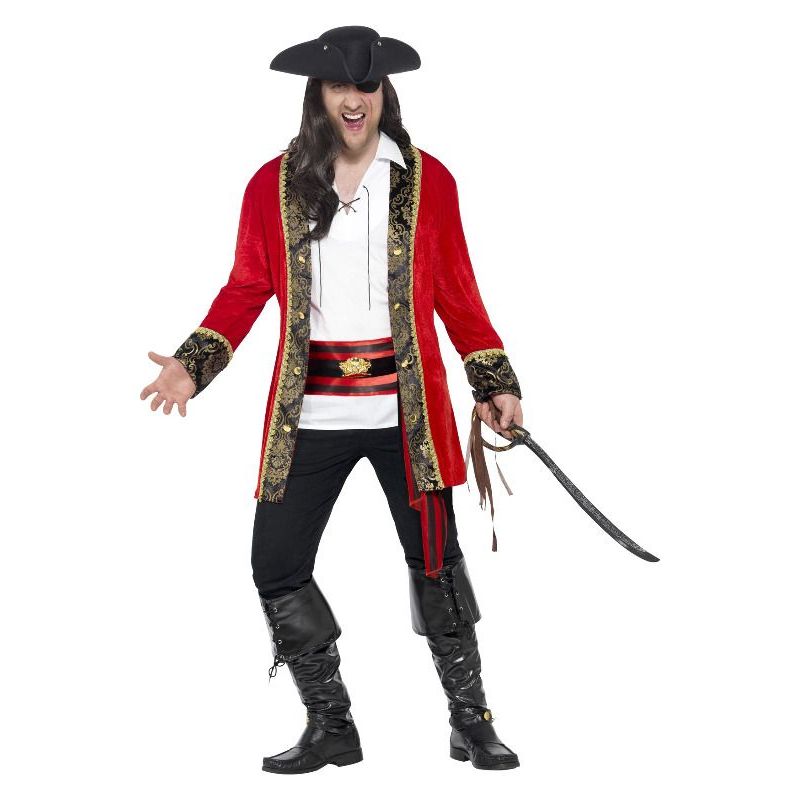Curves Pirate Captain Costume Adult Red Mens
