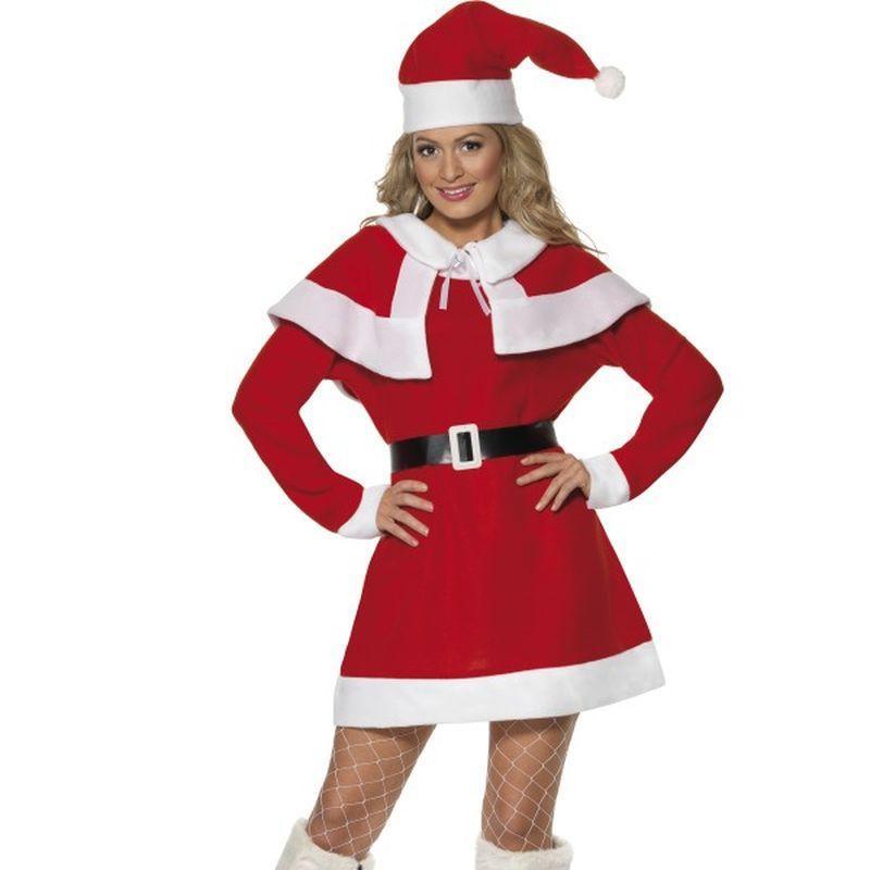 Miss Santa Fleece Costume - UK Dress 8-10 Womens Red/White