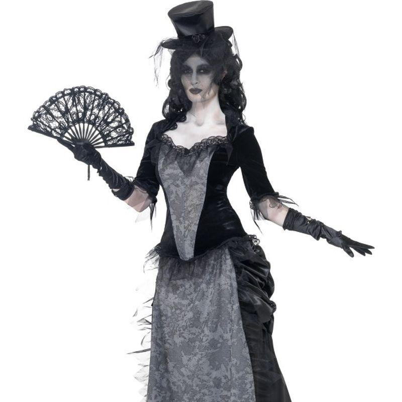 Ghost Town Black Widow Costume - UK Dress 8-10 Womens Black/Grey