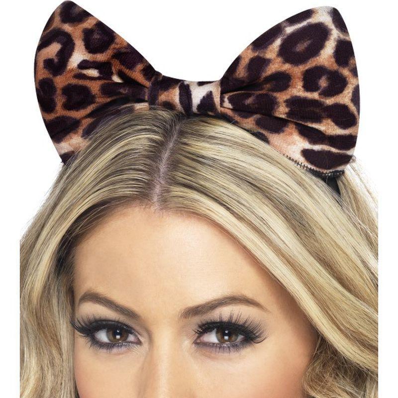 Cheetah Bow On Headband Adult Brown Womens -1