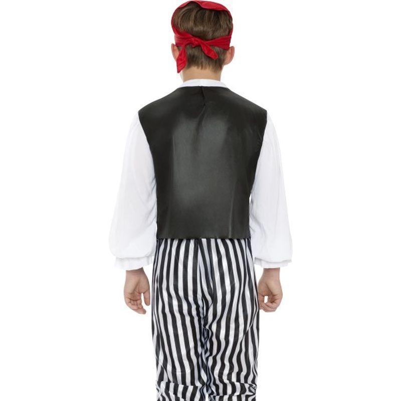 Pirate Costume Kids Black White Red Shirt Waistcoat Trousers Belt Headscarf Boot Covers