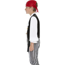 Pirate Costume Kids Black White Red Shirt Waistcoat Trousers Belt Headscarf Boot Covers