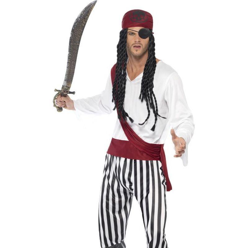 Pirate Man Costume - Medium Mens White/Black/Red
