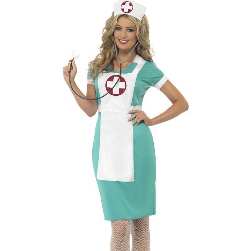 Scrub Nurse Costume - UK Dress 8-10 Womens Green/White