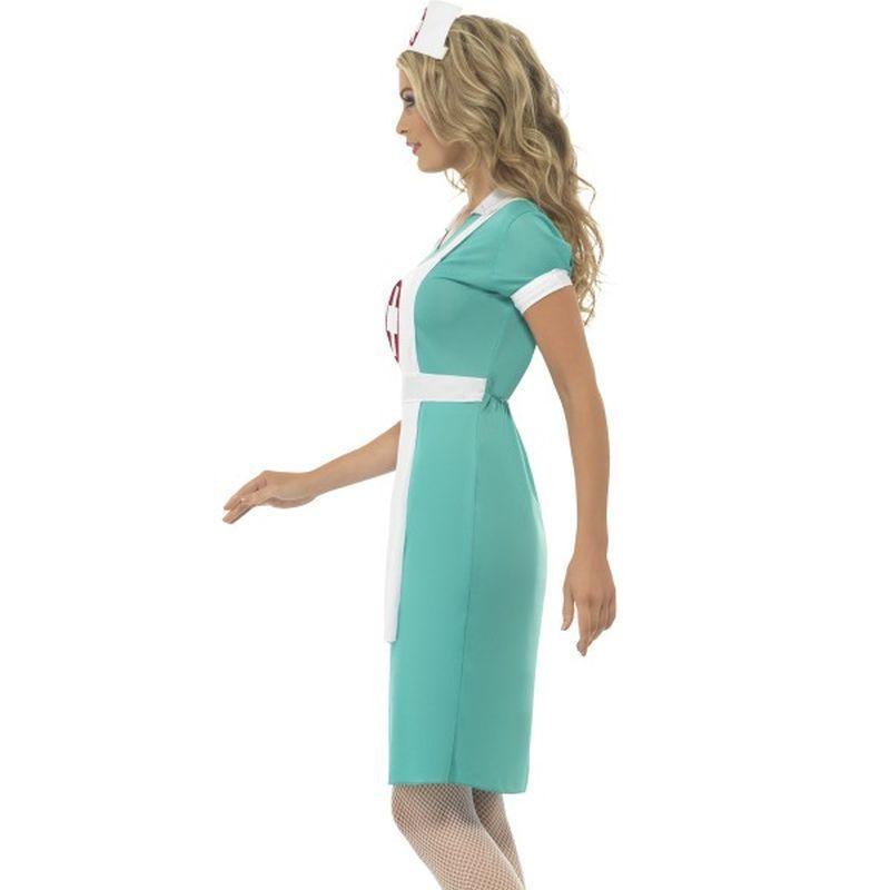 Scrub Nurse Costume Adult Green Dress Mock Apron Headpiece