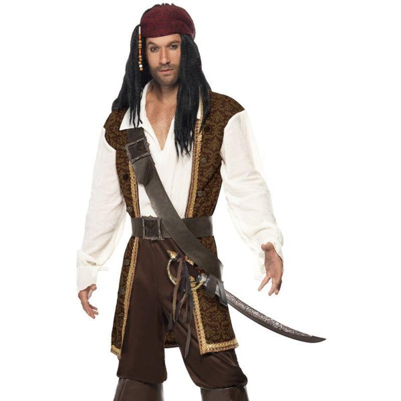 High Seas Pirate Costume Adult Brown White Mens -1
