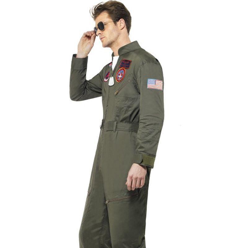 Top Gun Deluxe Male Costume Adult Green Jumpsuit Sunglasses Dog Tags