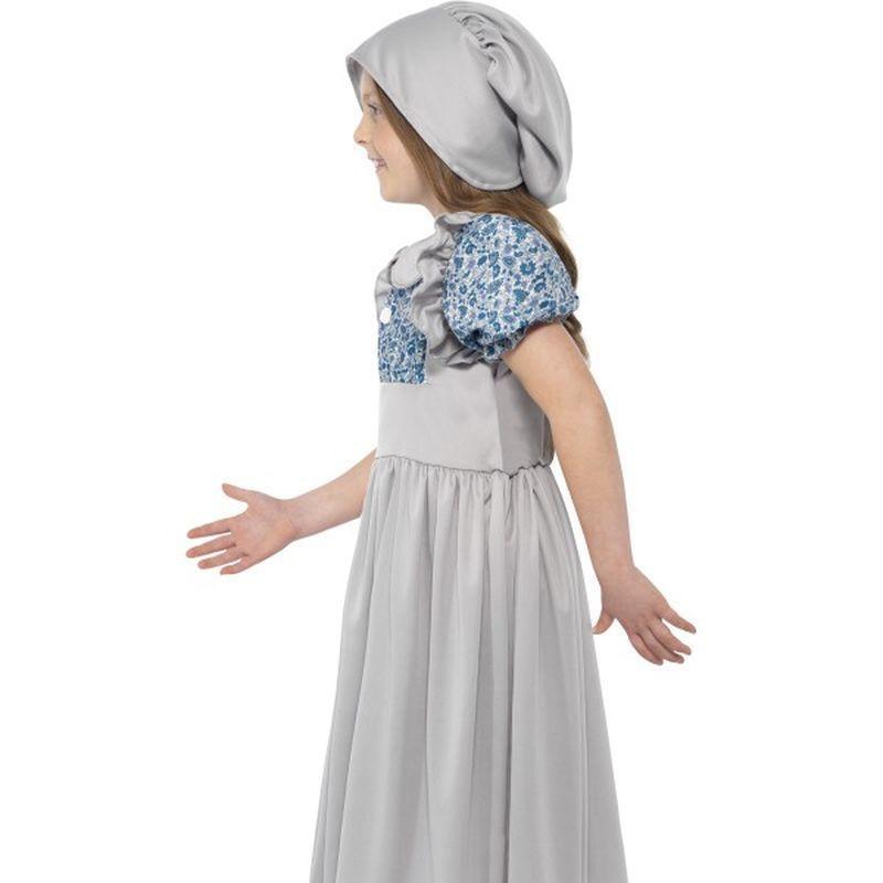 Victorian School Girl Kids Costume Grey Dress Hat