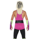 Retro Wrestler Costume Adult Multi Coloured Bodysuit Belt Arm Leg Cuffs