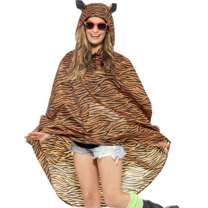 Tiger Party Poncho - One Size Mens Orange/Black