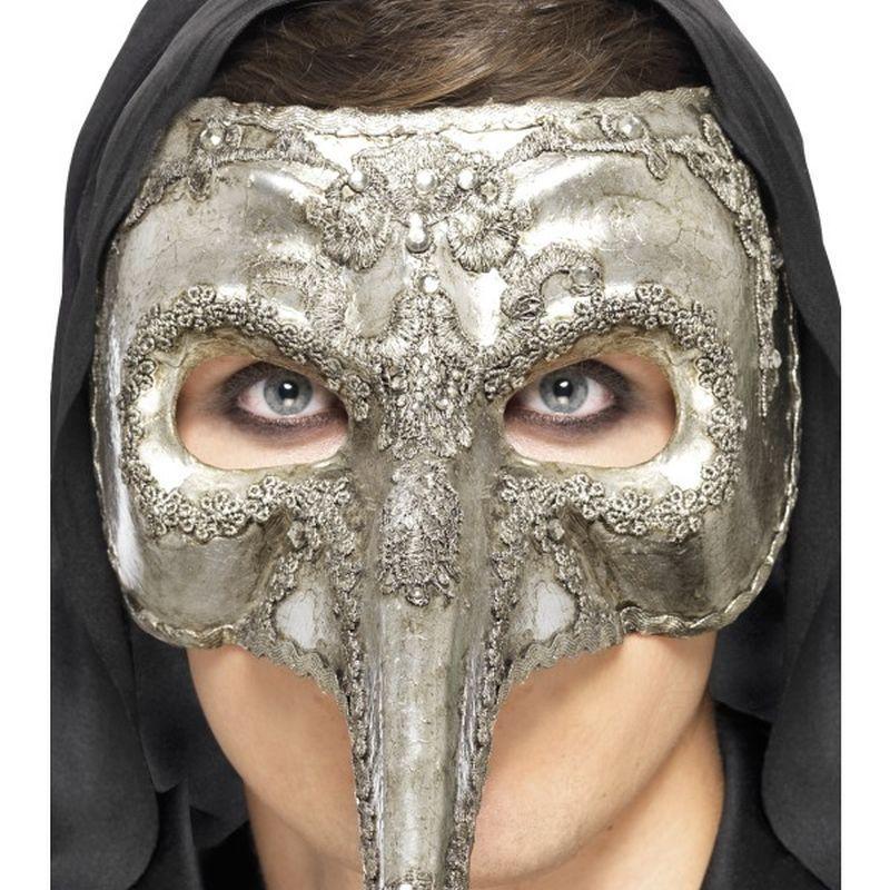 Luxury Venetian Capitano Mask Adult Silver Mens -1