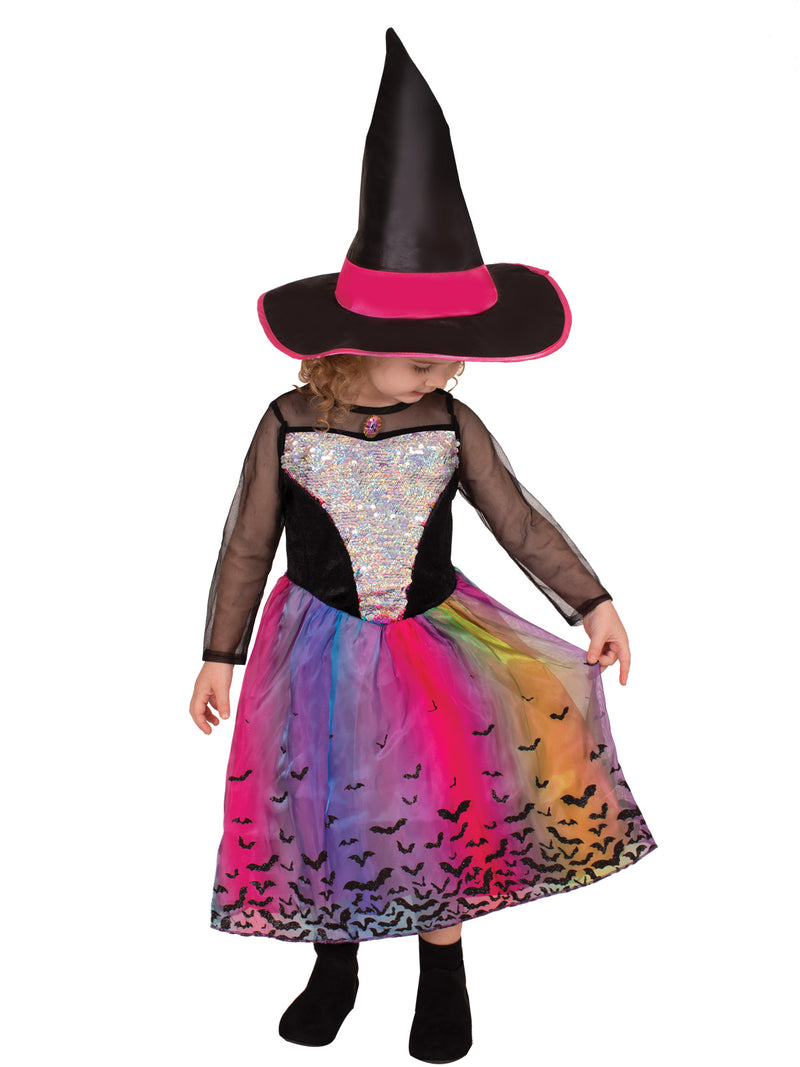 Rainbow Colour Magic Witch Deluxe Costume Girls Pink