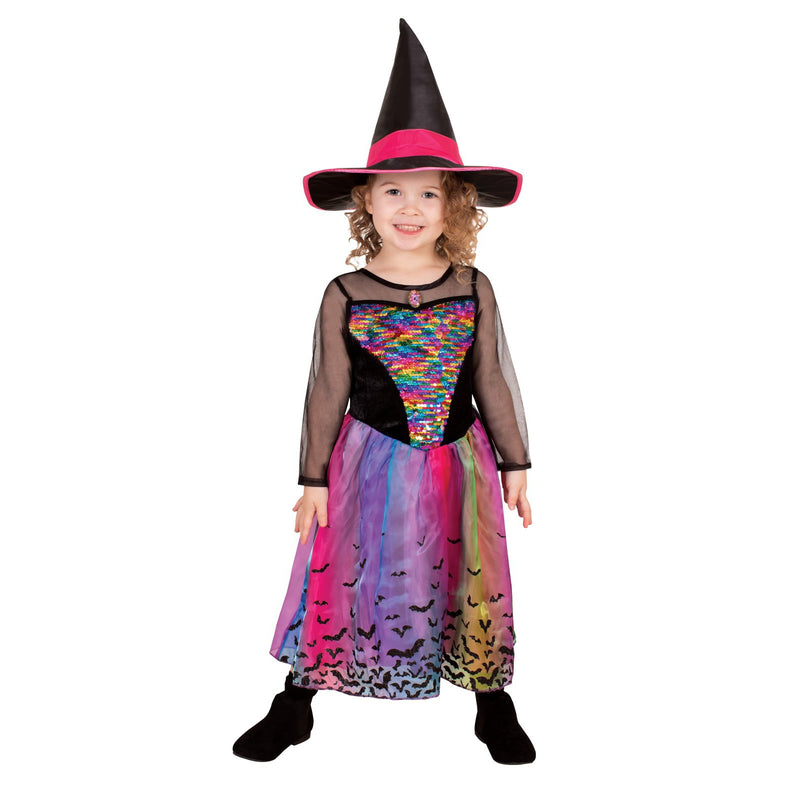 Rainbow Colour Magic Witch Deluxe Costume Girls Pink