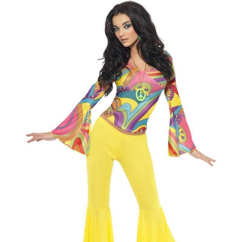 Fever 70s Groovy Babe Costume - UK Dress 8-10 Womens Yellow/Multi