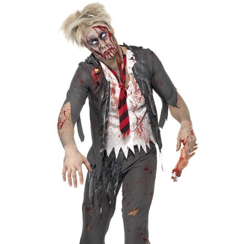 High School Horror Zombie School Boy Costume - Small Mens Grey/White/Red