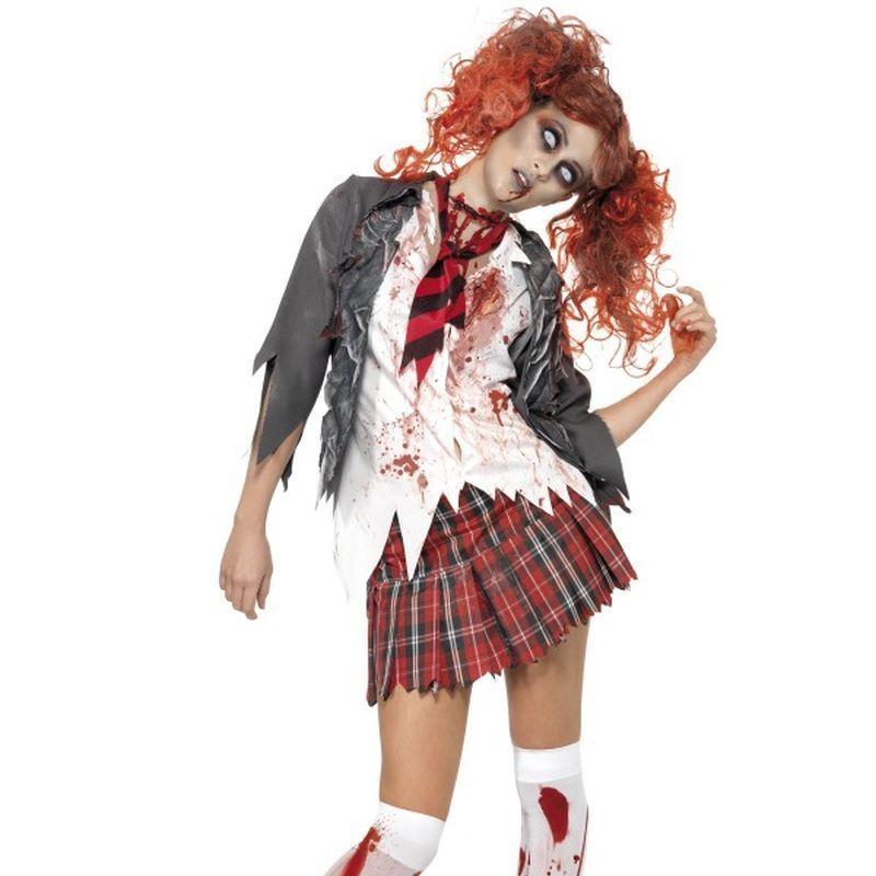 High School Horror Zombie Schoolgirl Costume - UK Dress 4-6 Womens Red/White