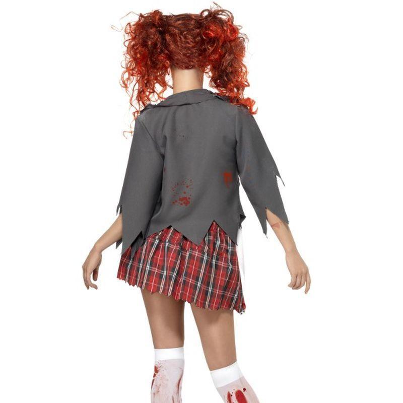 High School Horror Zombie Schoolgirl Costume Adult Grey White Red Womens