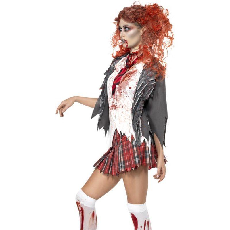 High School Horror Zombie Schoolgirl Costume Adult Grey White Red Womens