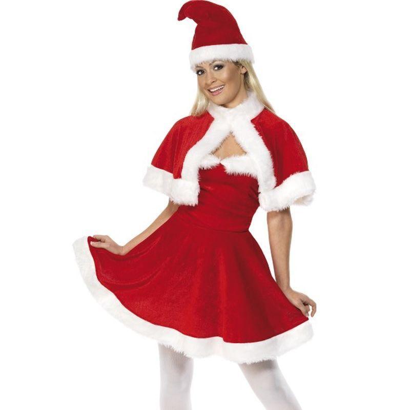 Miss Santa Costume with Cape - UK Dress 8-10 Womens Red/White
