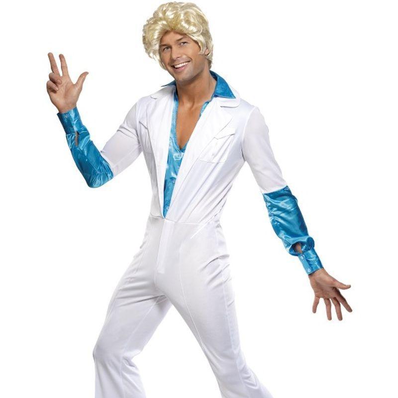 Disco Man Costume, All in One - Medium Mens White/Blue
