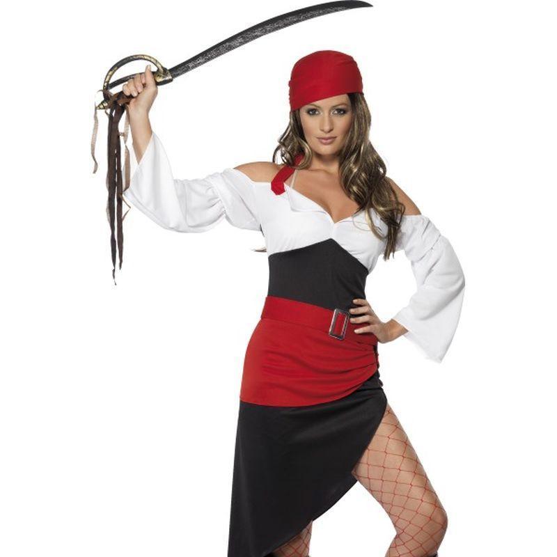 Sassy Pirate Wench Costume with Skirt - UK Dress 8-10 Womens Black/Red/White