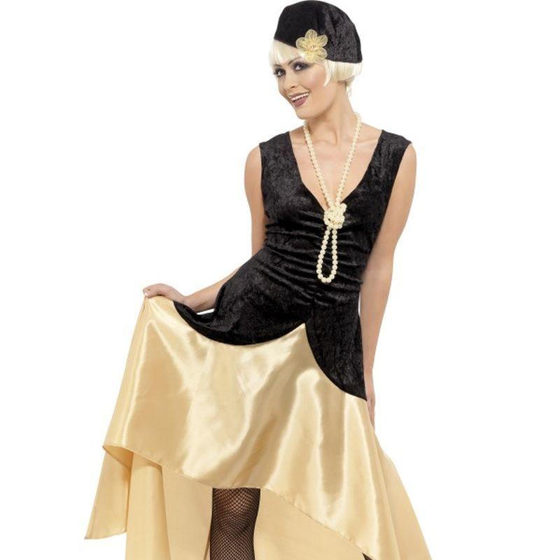 20s Gatsby Girl Costume, Black and Gold - UK Dress 20-22 Womens Black/Tan