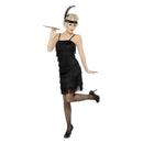 Fringe Flapper Costume Adult Black Dress Head Piece with Feather