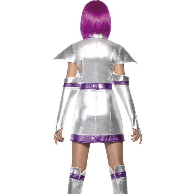 Space Cadet Costume Fever Adult Silver Purple Dress Belt Arm Boot Cuffs