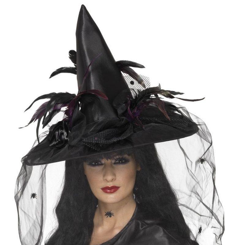 Witch Hat, Feathers & Netting - One Size
