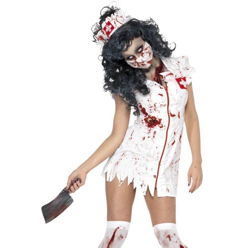 Zombie Nurse Costume - UK Dress 8-10 Womens White/Red