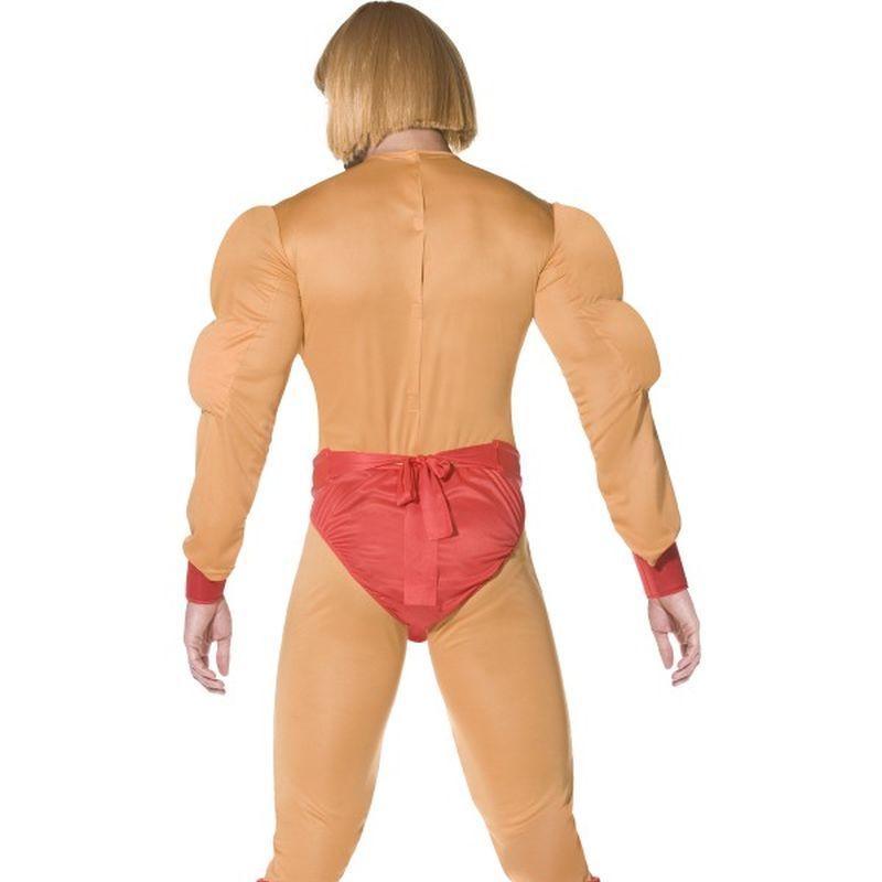 He Man Muscle Costume Adult Jumpsuit Orange Red Silver