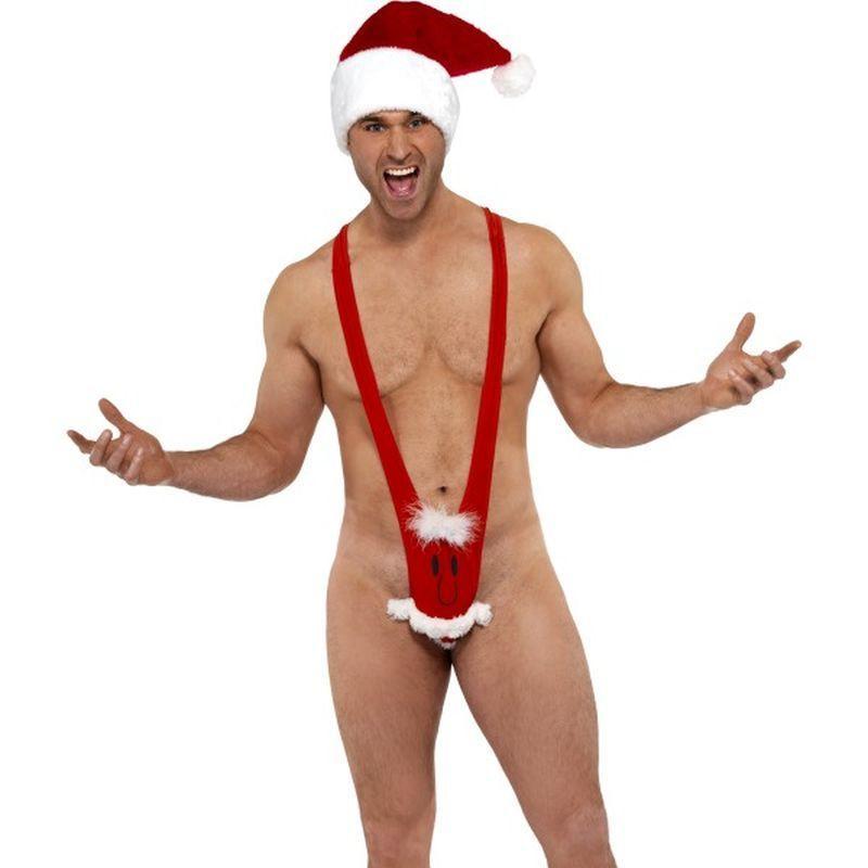 Male Fever Santa Face Kini Costume - One Size Mens Red/White