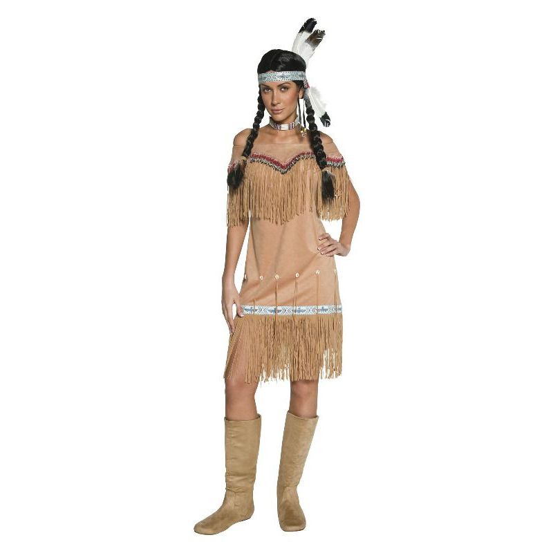 Native American Inspired Lady Costume Adult Beige Womens Brown -1