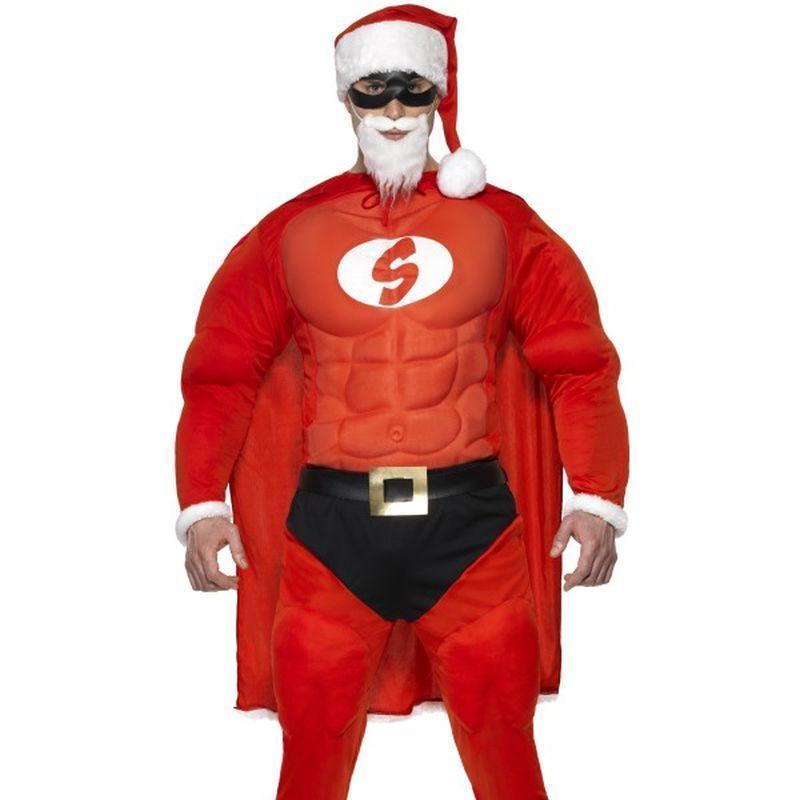 Super Fit Santa Costume & Beard Adult Red White Mens -1