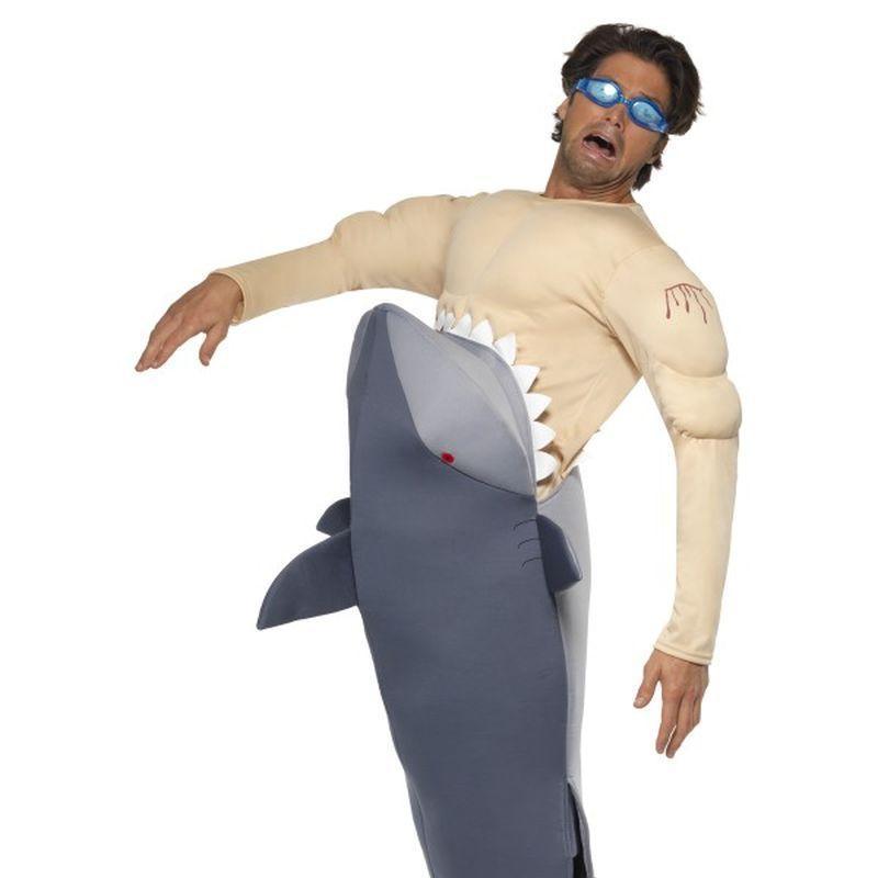 Man Eating Shark Costume - One Size Mens Grey/Nude