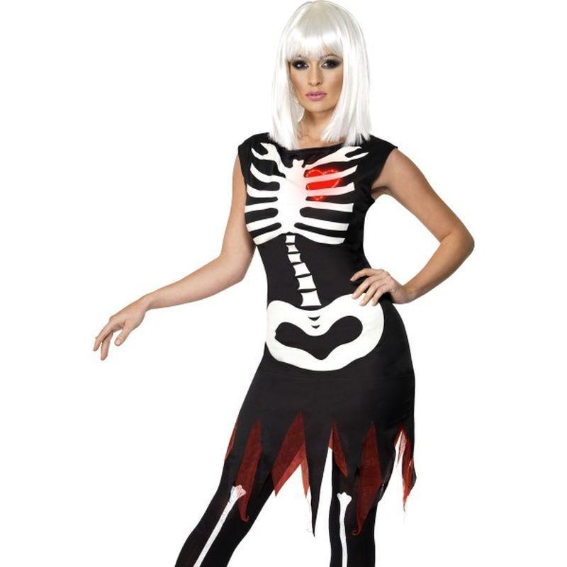 Bright Bones Glow in the Dark Costume - UK Dress 8-10 Womens Black/White