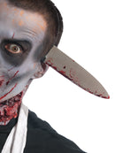 Zombie Kitchen Knife Through Head Accessory Mens Silver