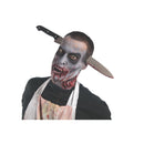 Zombie Kitchen Knife Through Head Accessory Mens Silver