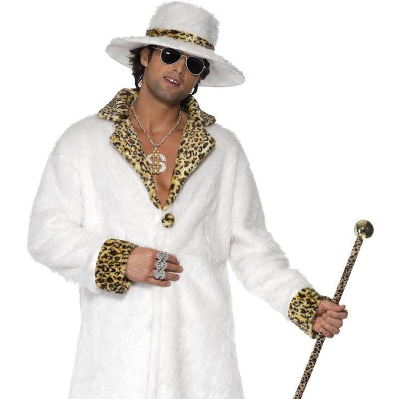 Pimp Costume White And Leopard Skin Adult White Gold Mens -1