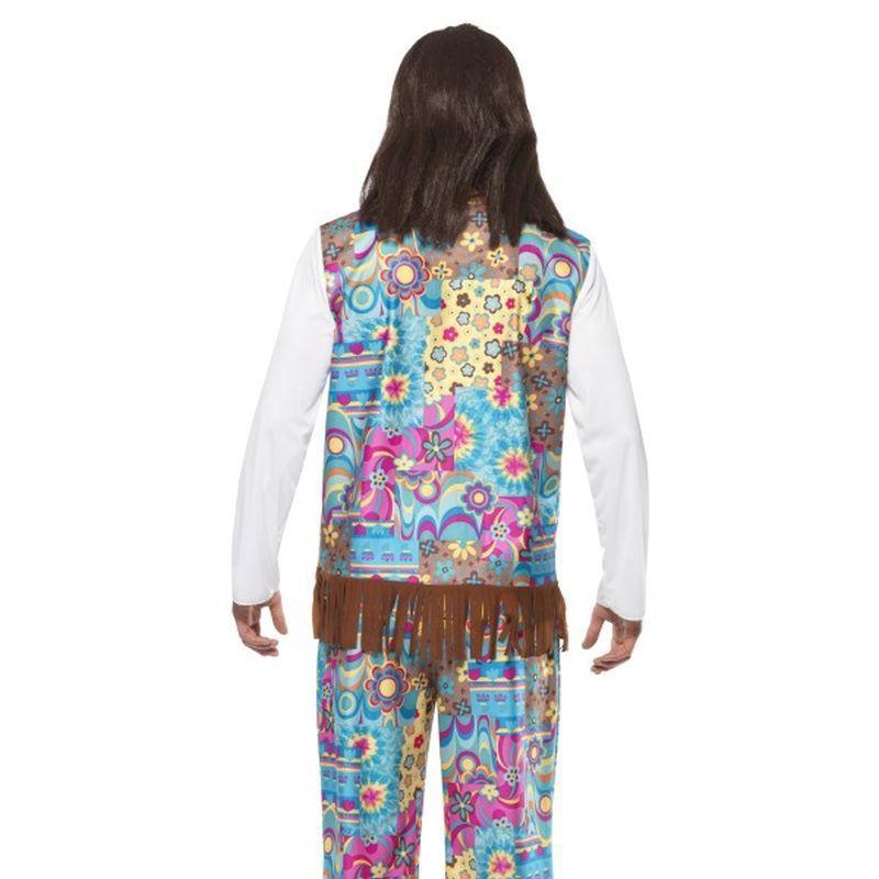 Groovy Hippie Costume Adult Blue Floral Top With Attached Waistcoat Trousers Headband
