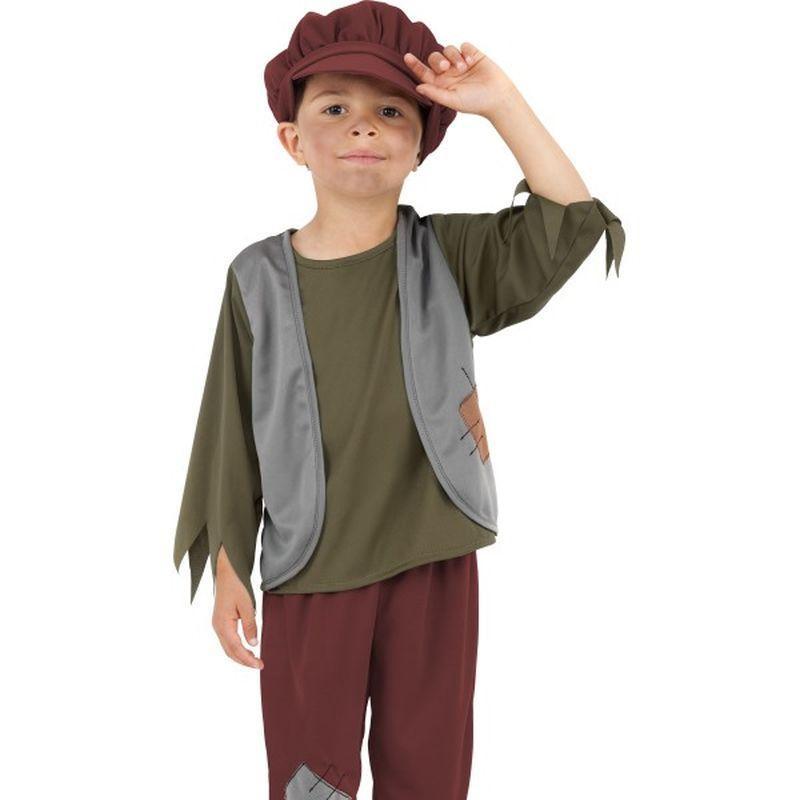 Victorian Poor Boy Costume - Small Age 4-6 Boys Green/Red