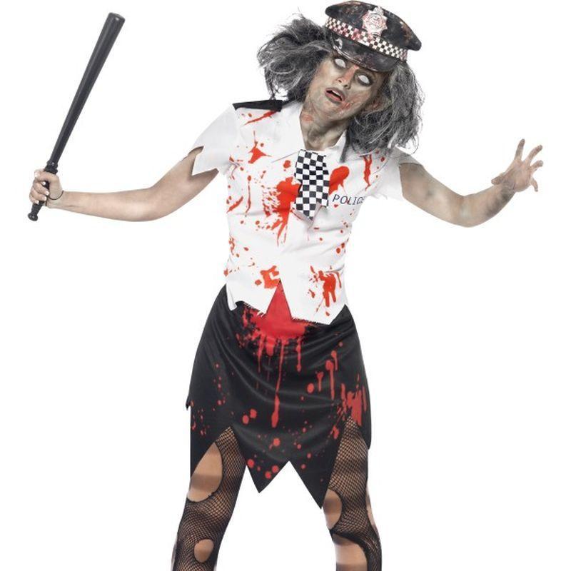 Zombie Policewoman Costume - UK Dress 8-10 Womens White/Red/Black