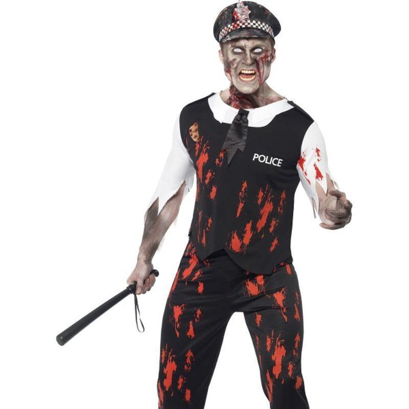 Zombie Policeman Costume - Medium Mens Black/Red/White