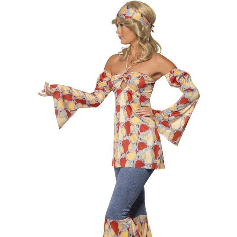 Vintage Hippy 1970s Costume Adult Multi Coloured Halterneck Top Sleeves Flares Headband