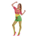 80s Lets Get Physical Girl Costume Adult Multi Coloured Leotard Top Shorts Headband