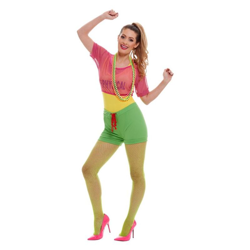 Let's Get Physical Girl Costume Adult Blue Green Yellow Red Womens